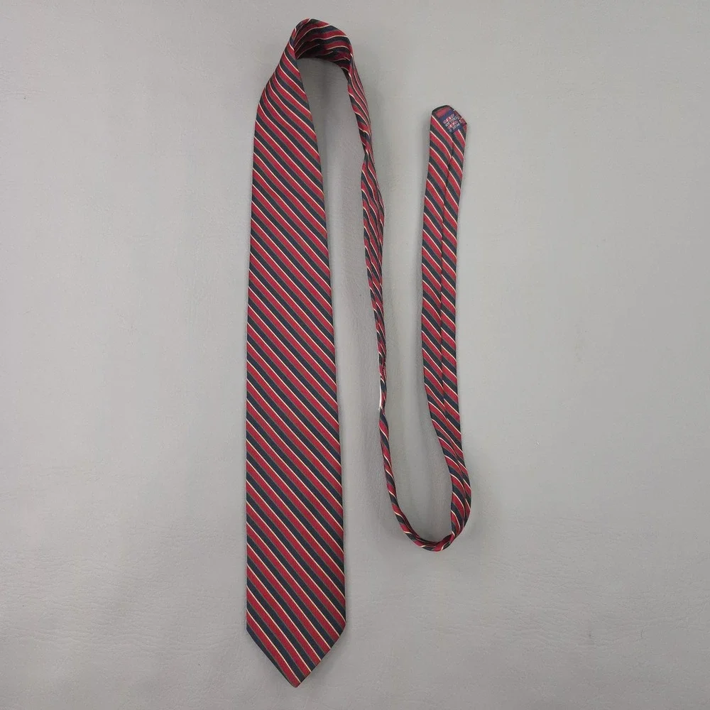 Vintage Pride Of England Tie Mens One Size Red Polyester Repp Striped Short
